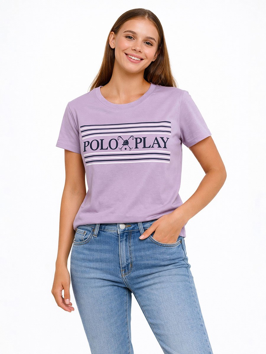 Lilac Logo Print Crew Neck T-Shirt