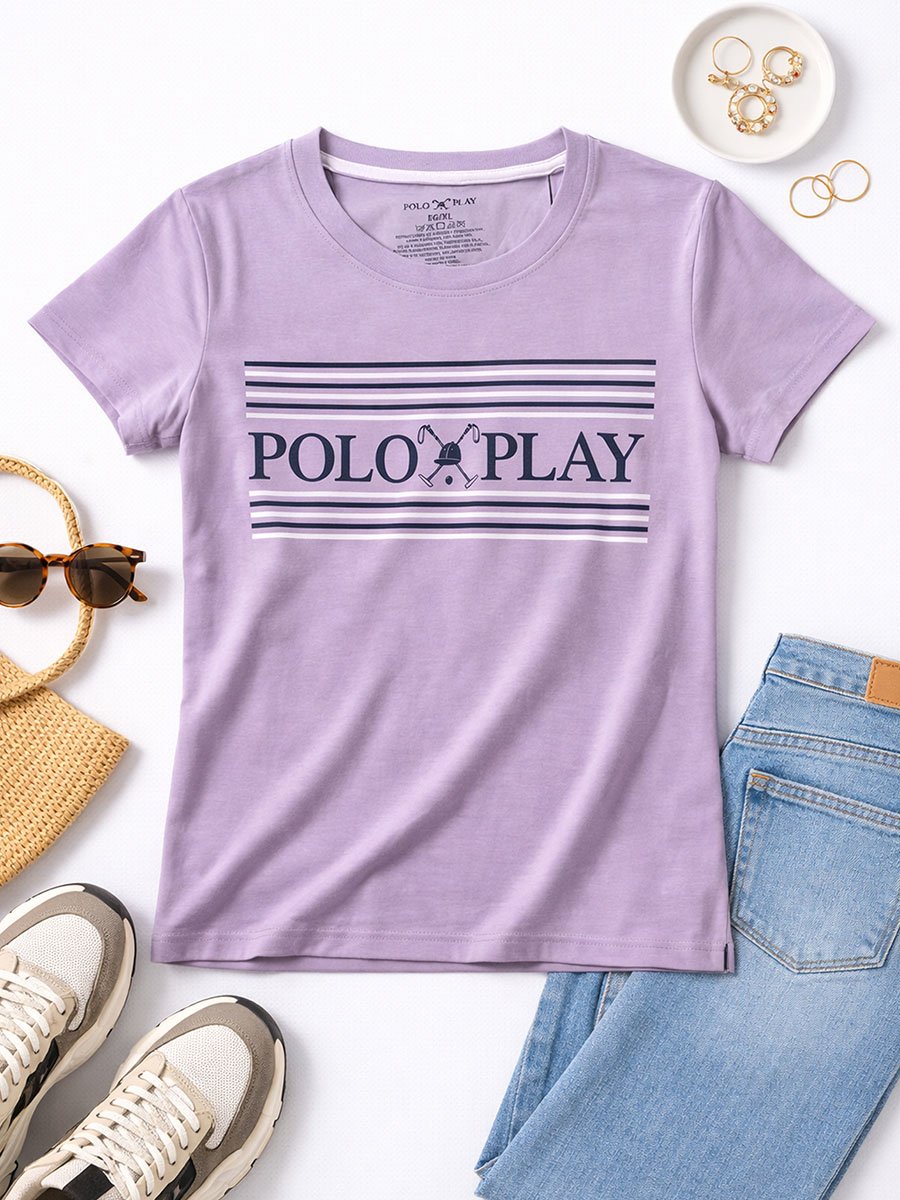 Lilac Logo Print Crew Neck T-Shirt