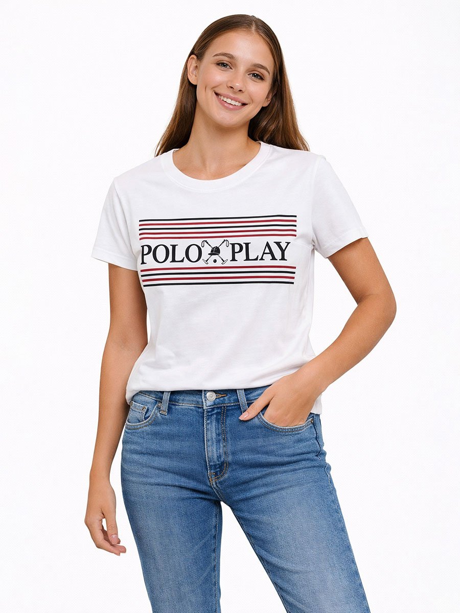 White Logo Print Short Sleeves T-Shirt