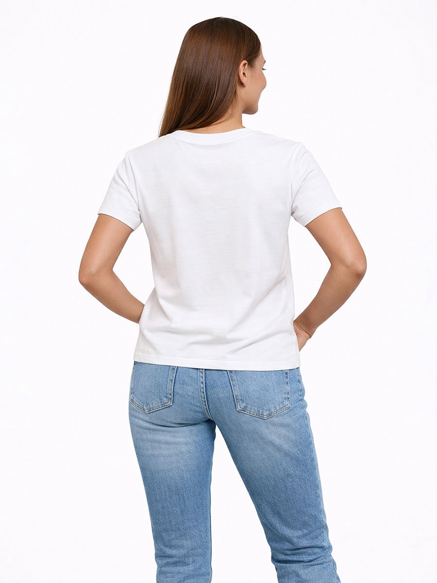 White Logo Print Short Sleeves T-Shirt
