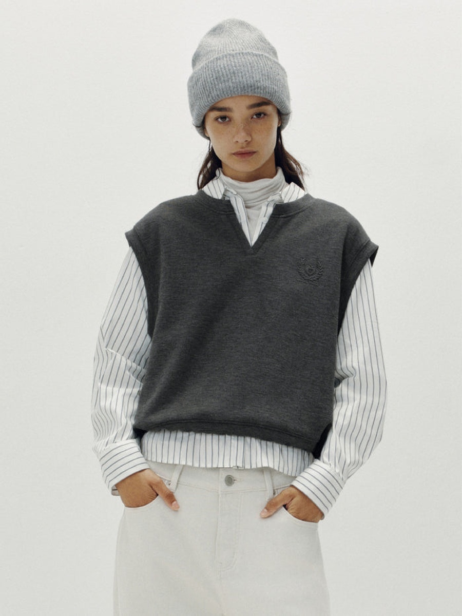 Striped Long Sleeves Shirt with Vest Overlay
