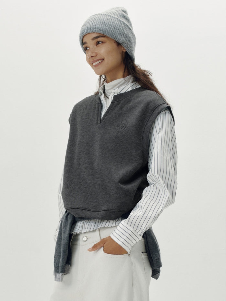 Striped Long Sleeves Shirt with Vest Overlay