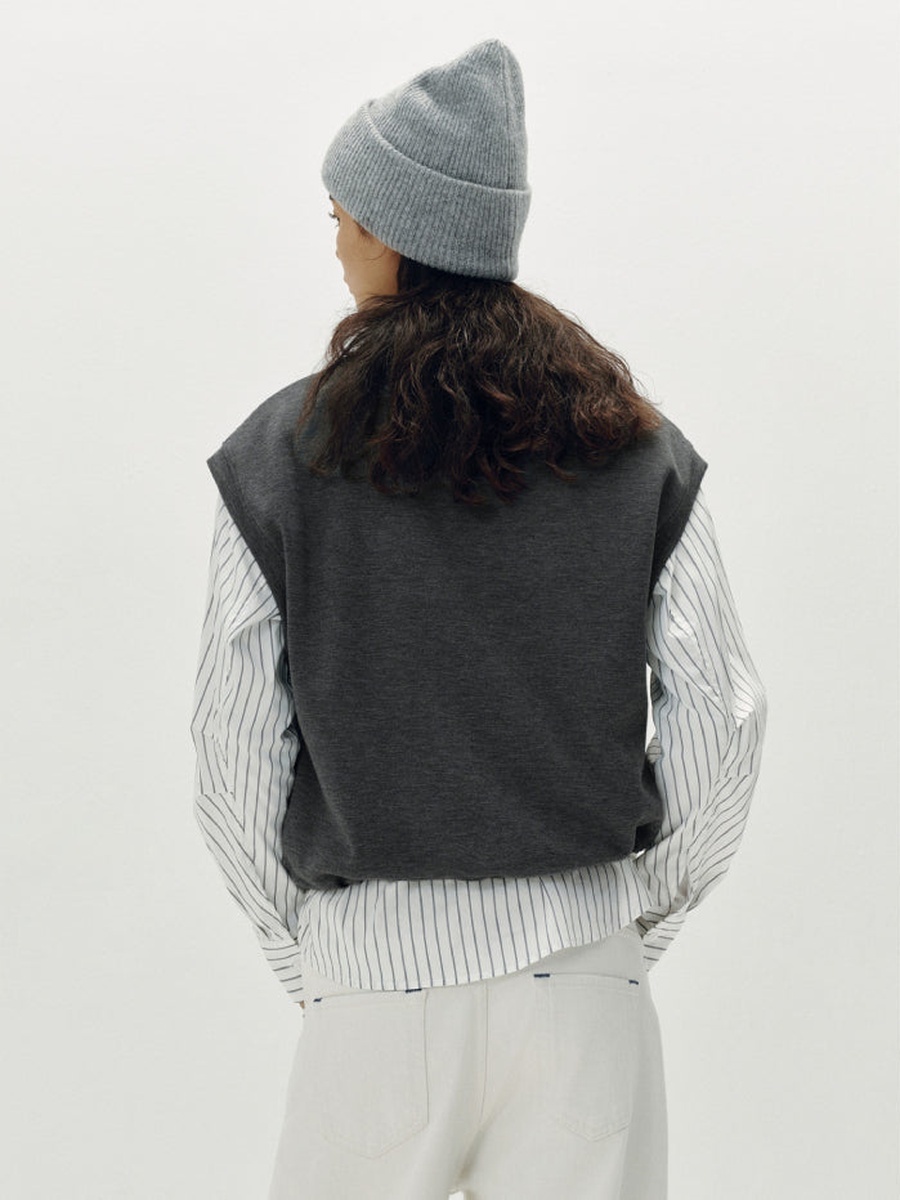 Striped Long Sleeves Shirt with Vest Overlay