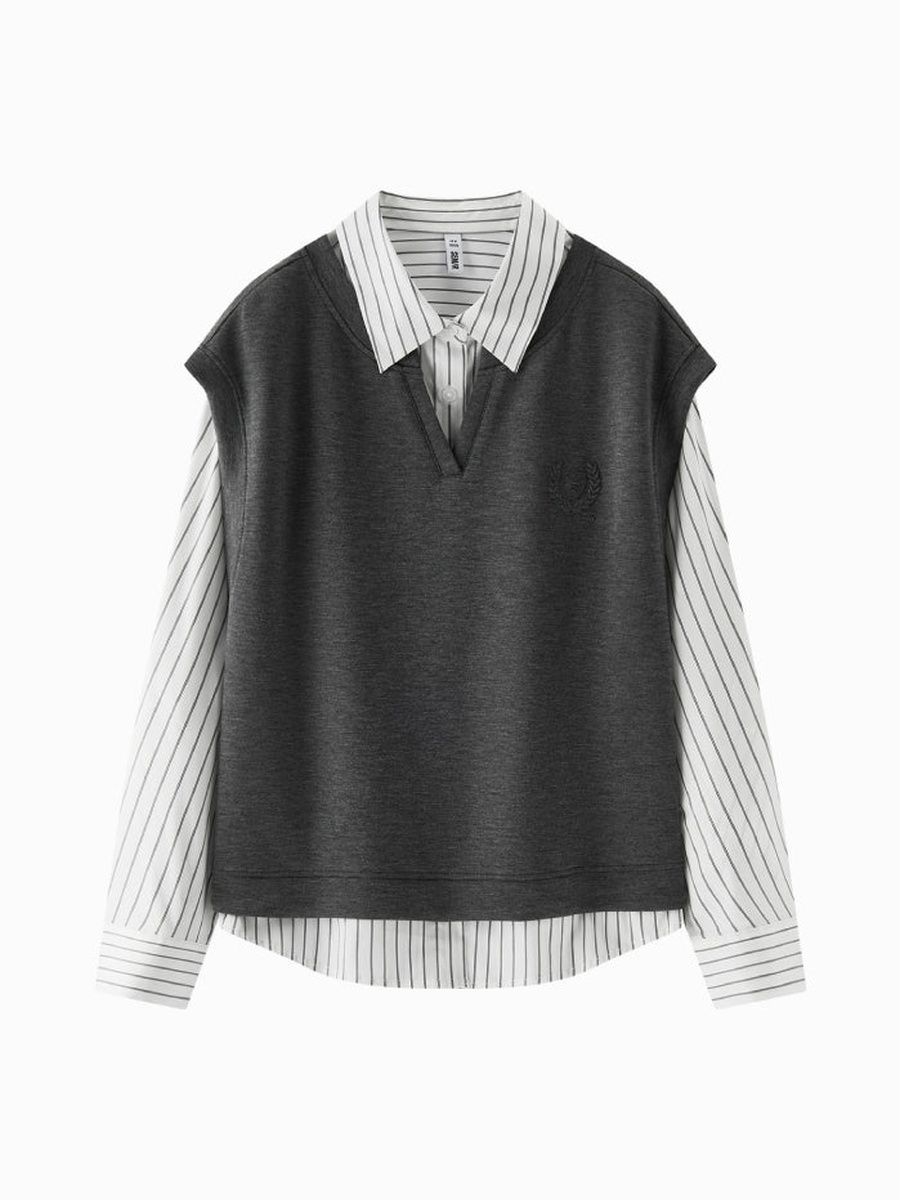 Striped Long Sleeves Shirt with Vest Overlay