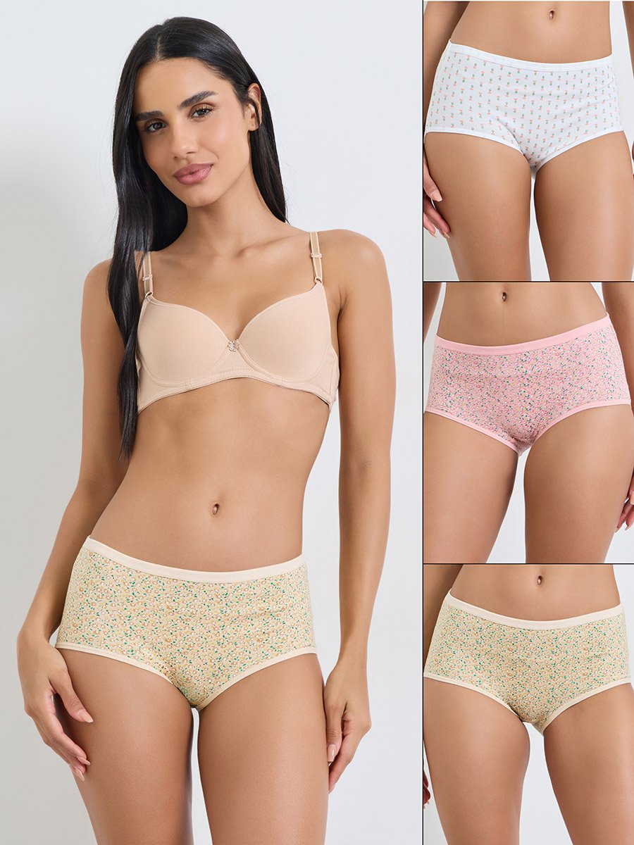 Pack of 3 - Assorted Printed Cotton Elastane Full Briefs