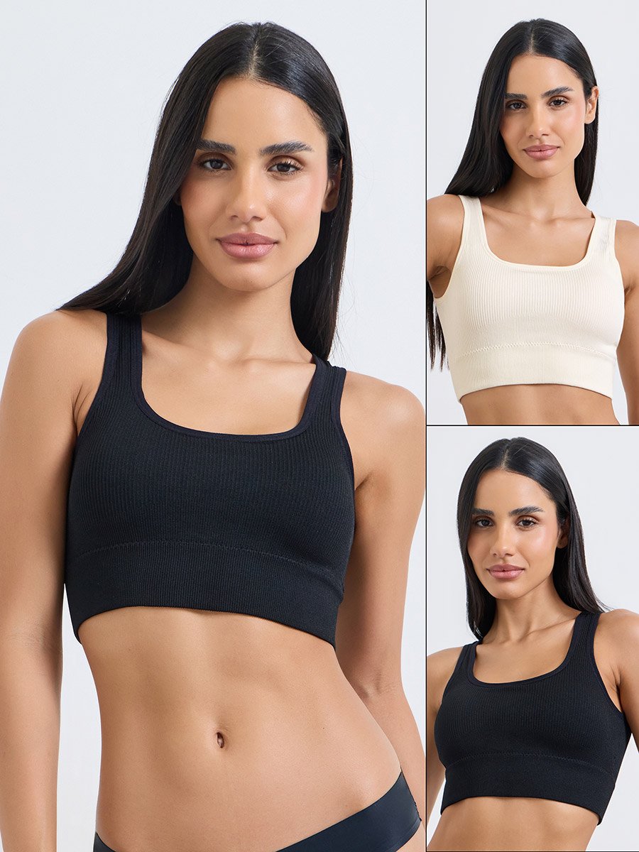 Pack of 2 - Rib Seamless Crop Top With Wide Underband