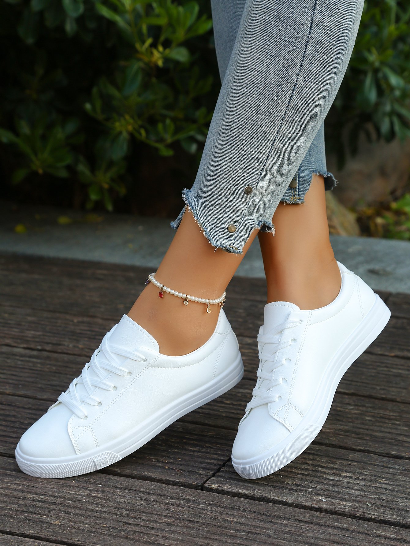 White Casual Lace Up Sneakers