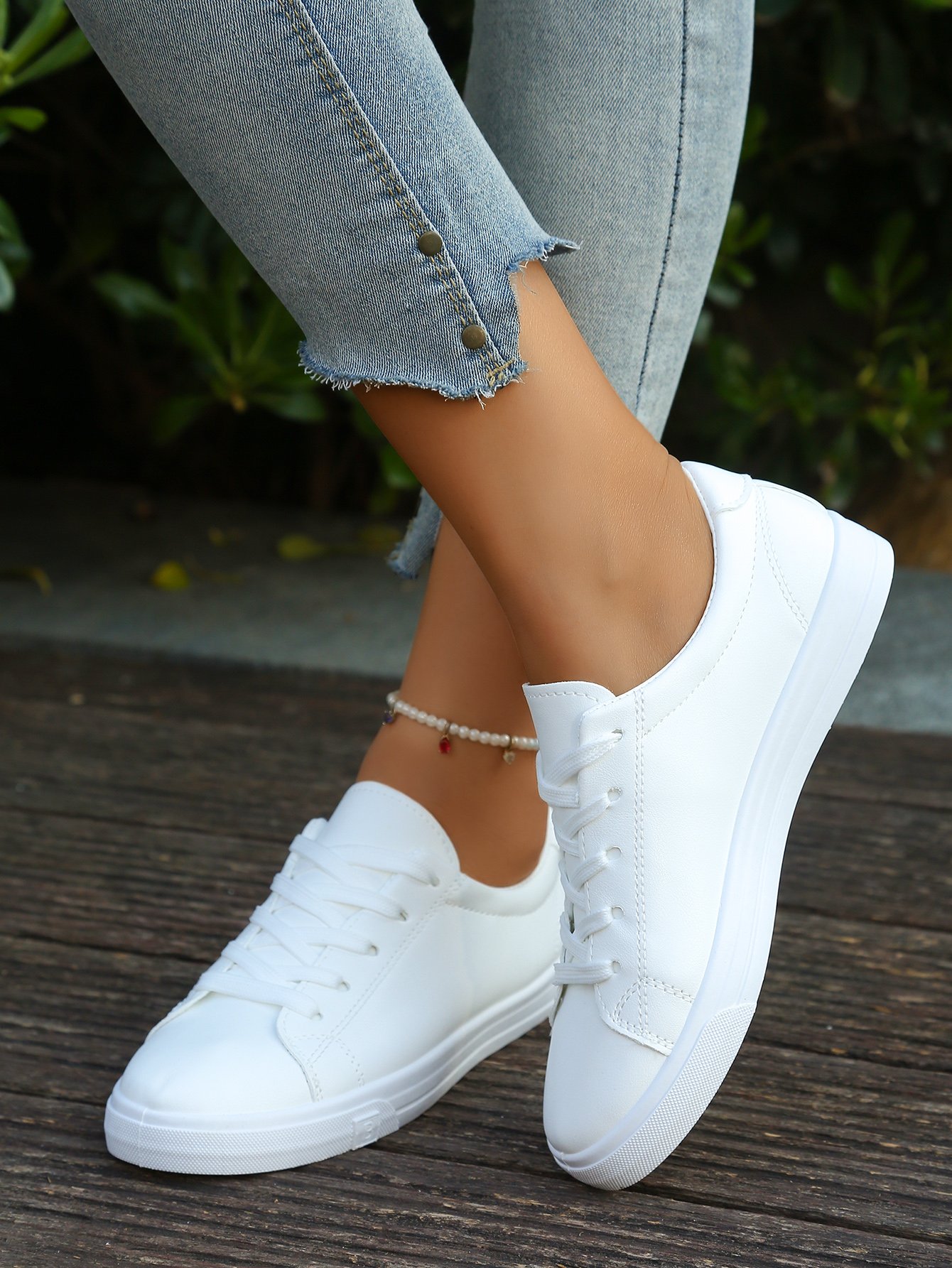 White Casual Lace Up Sneakers