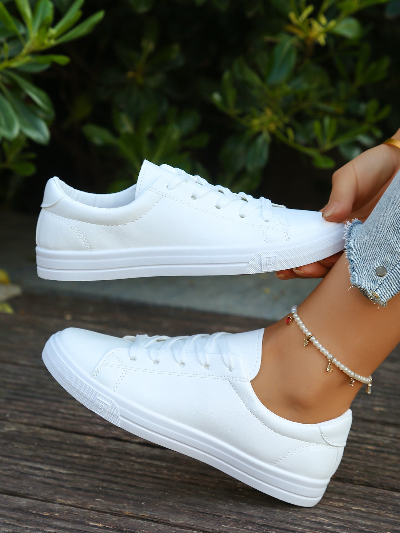 White Casual Lace Up Sneakers
