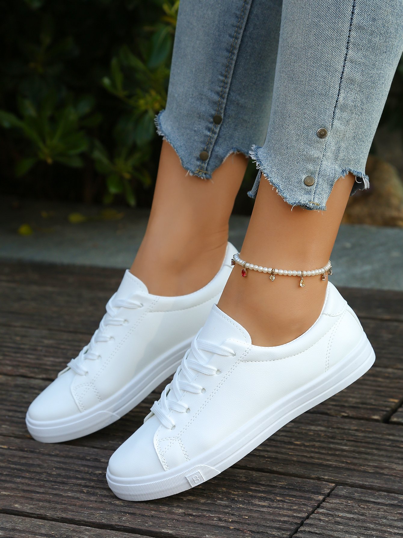 White Casual Lace Up Sneakers