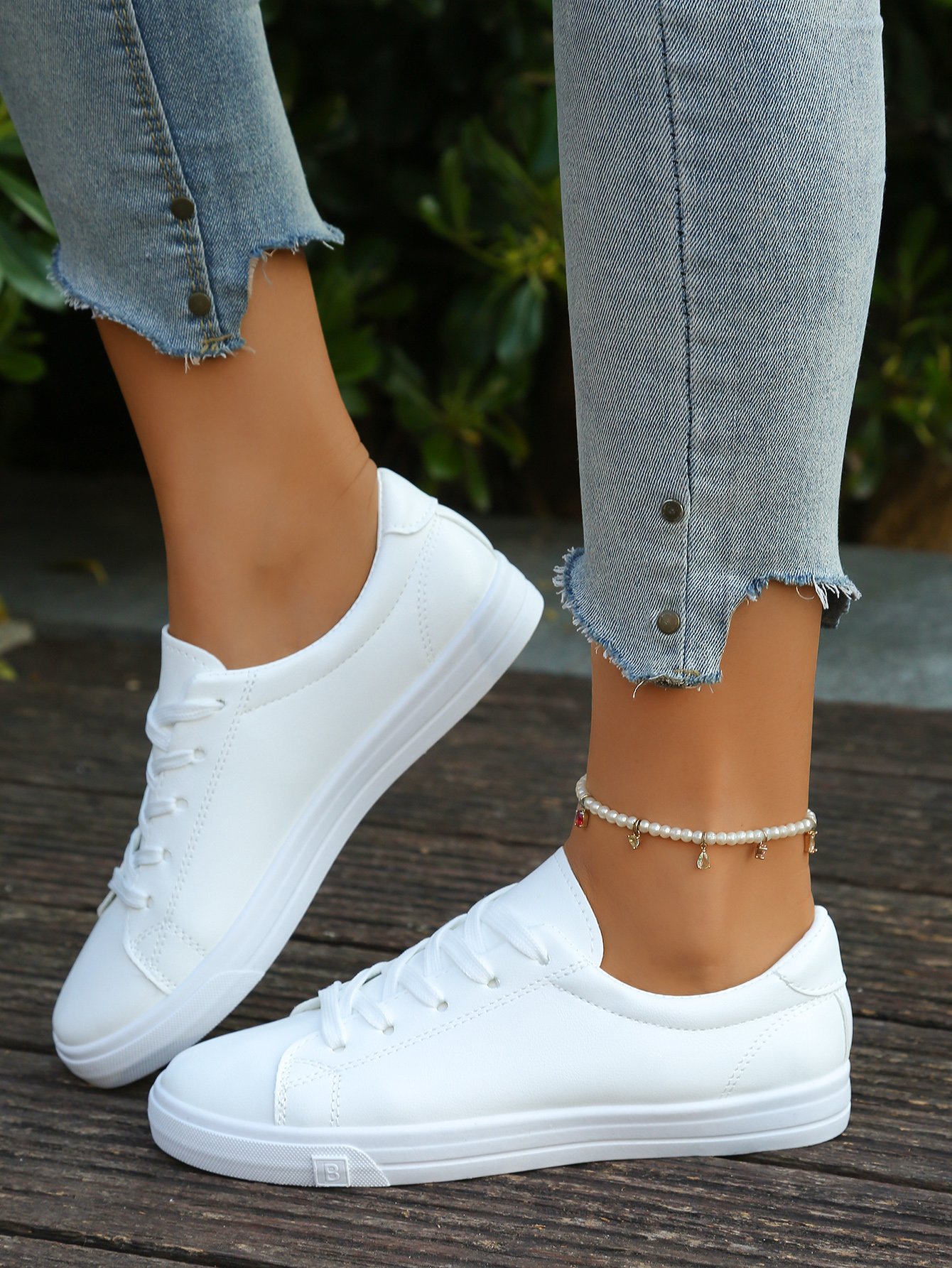 White Casual Lace Up Sneakers