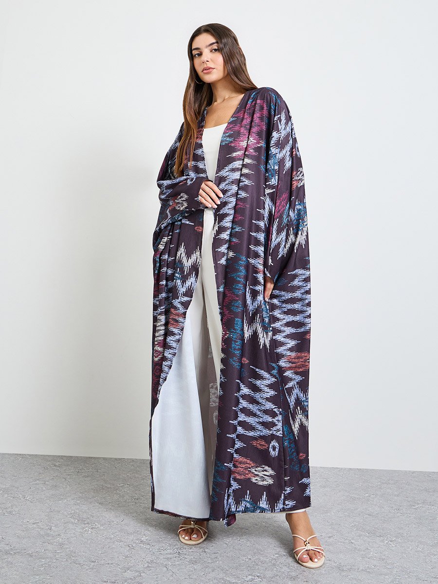 Purple Front Open Geo Pattern Abaya