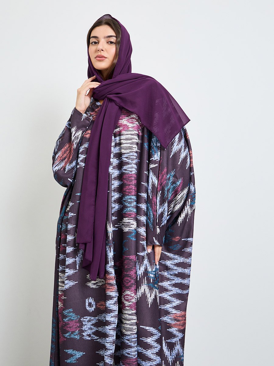 Purple Front Open Geo Pattern Abaya