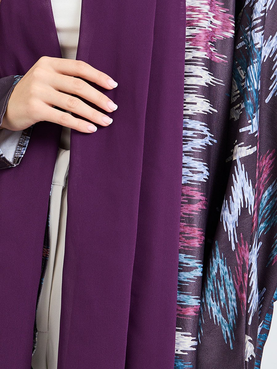 Purple Front Open Geo Pattern Abaya