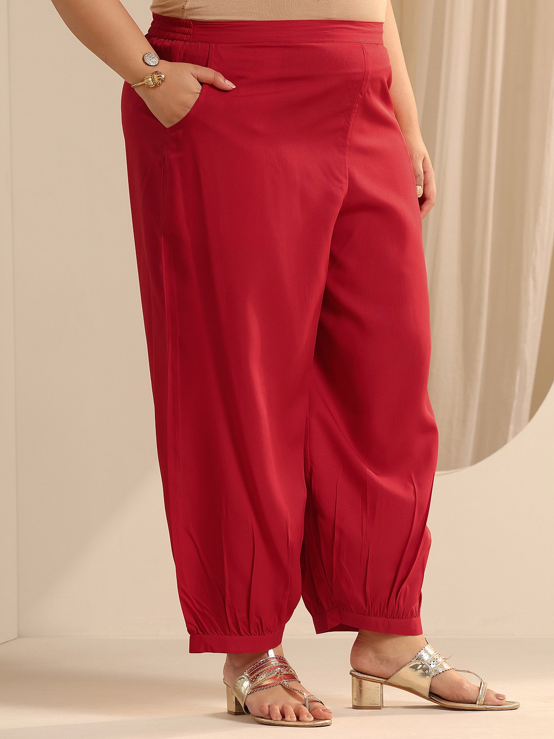 Red Yoke Design Silk Blend Straight Kurta, Salwar and Dupatta Set