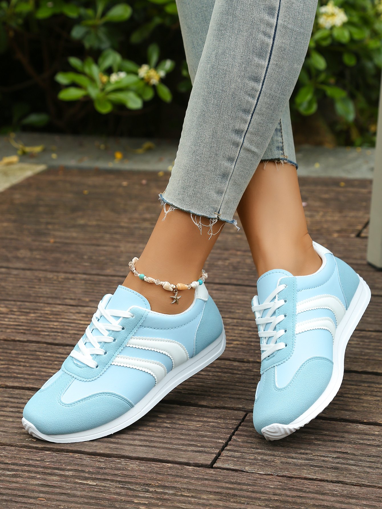 Blue Stripe Detail Lace Up Sneakers
