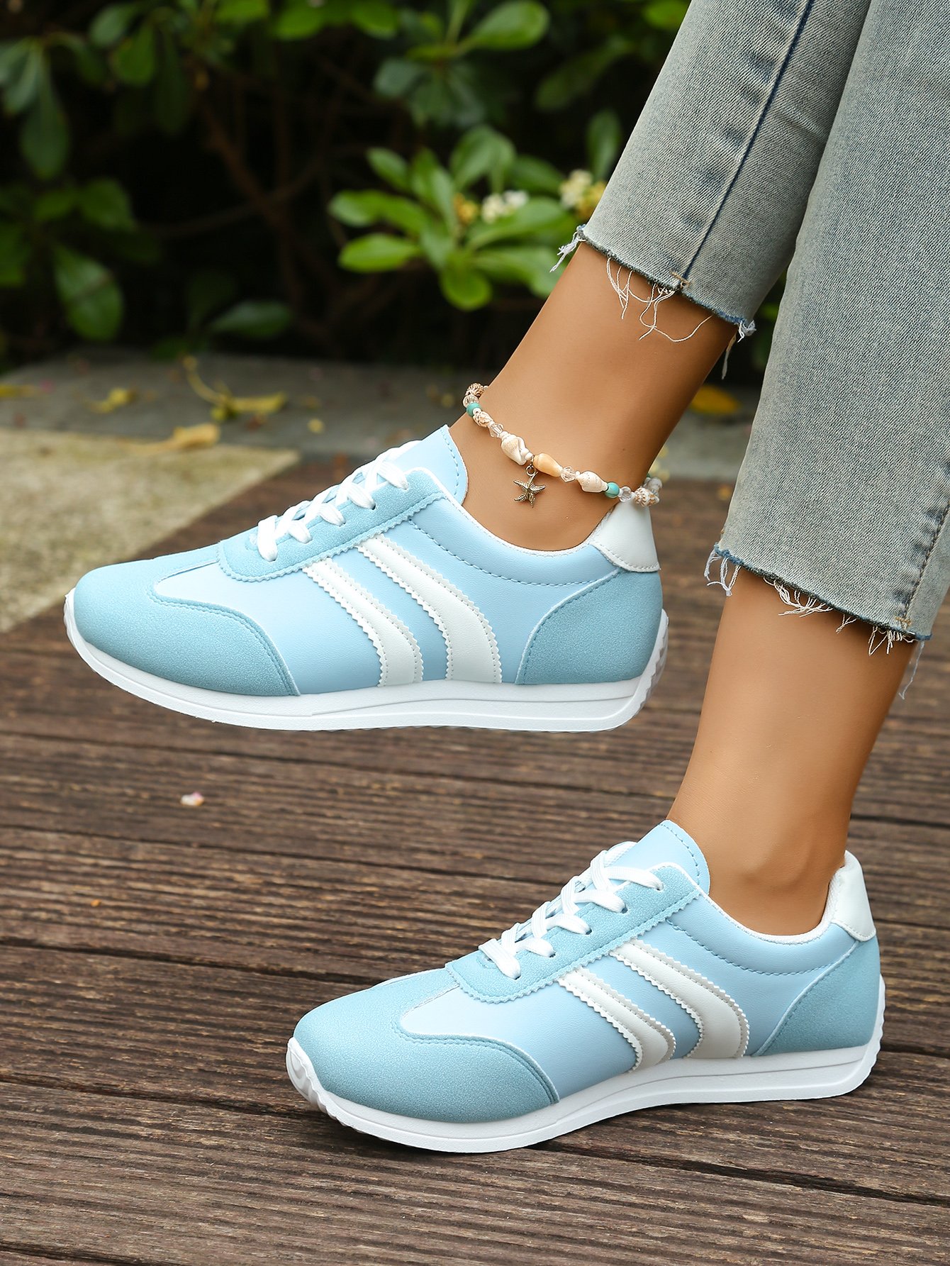 Blue Stripe Detail Lace Up Sneakers