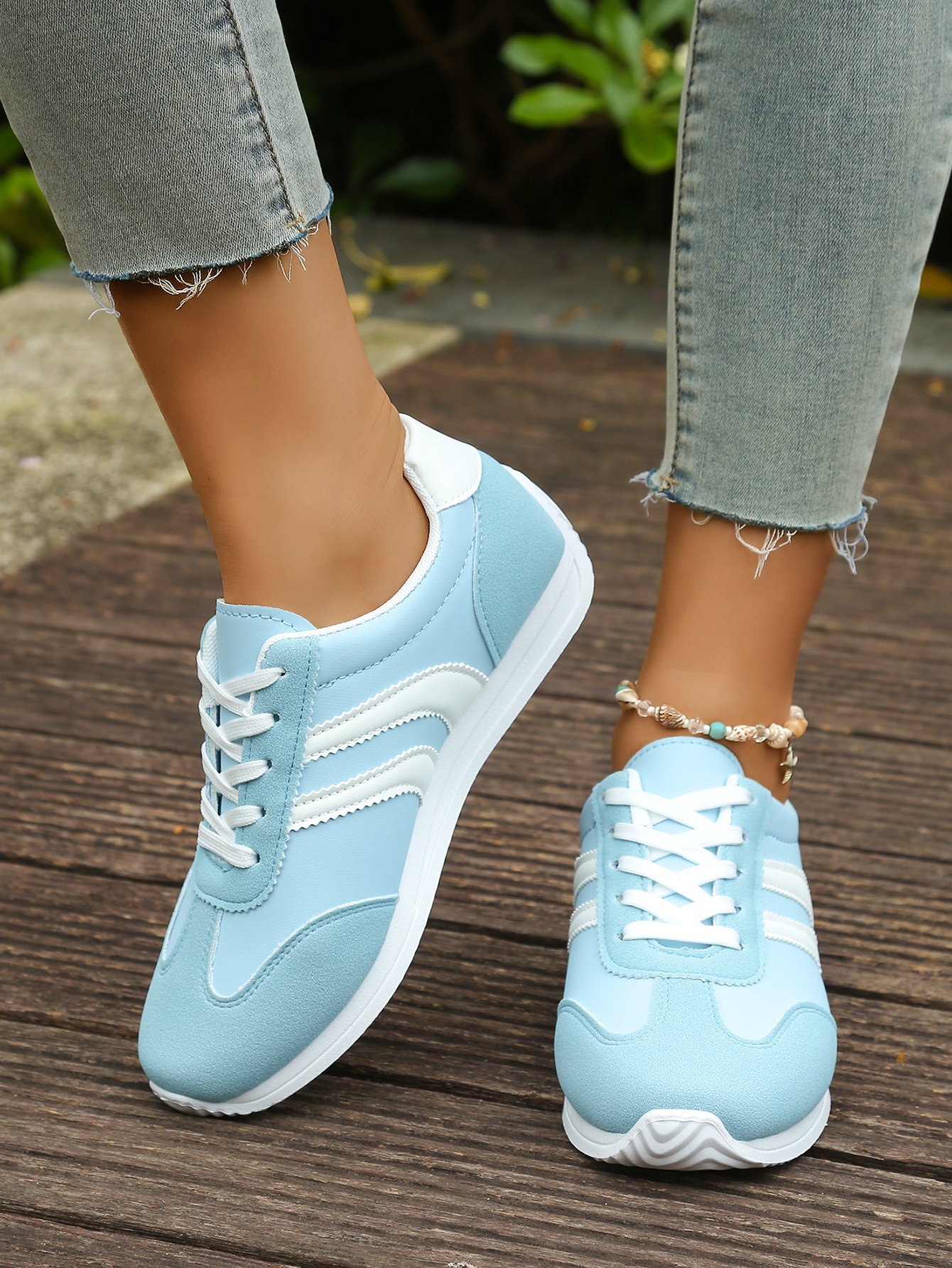 Blue Stripe Detail Lace Up Sneakers