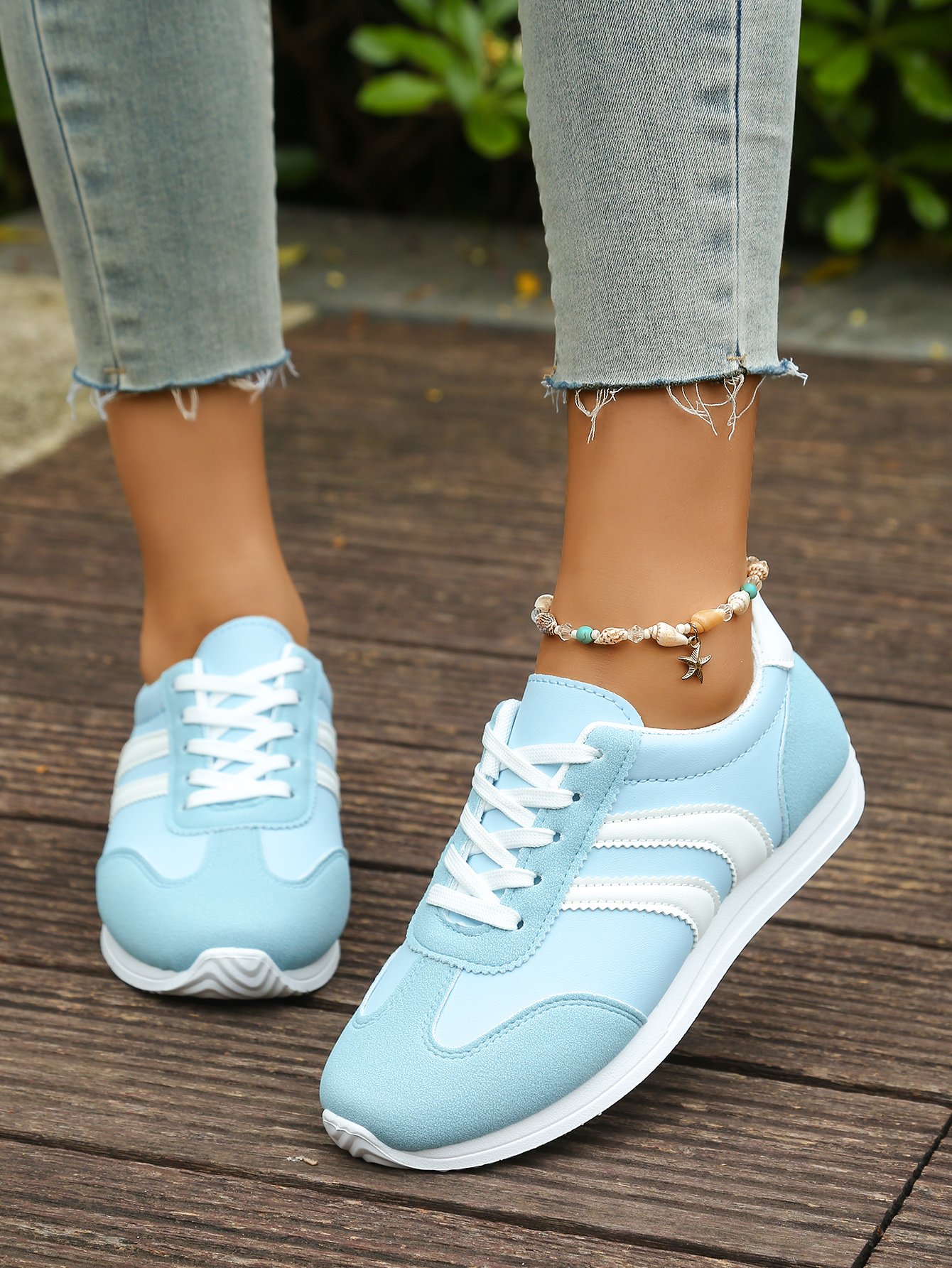 Blue Stripe Detail Lace Up Sneakers