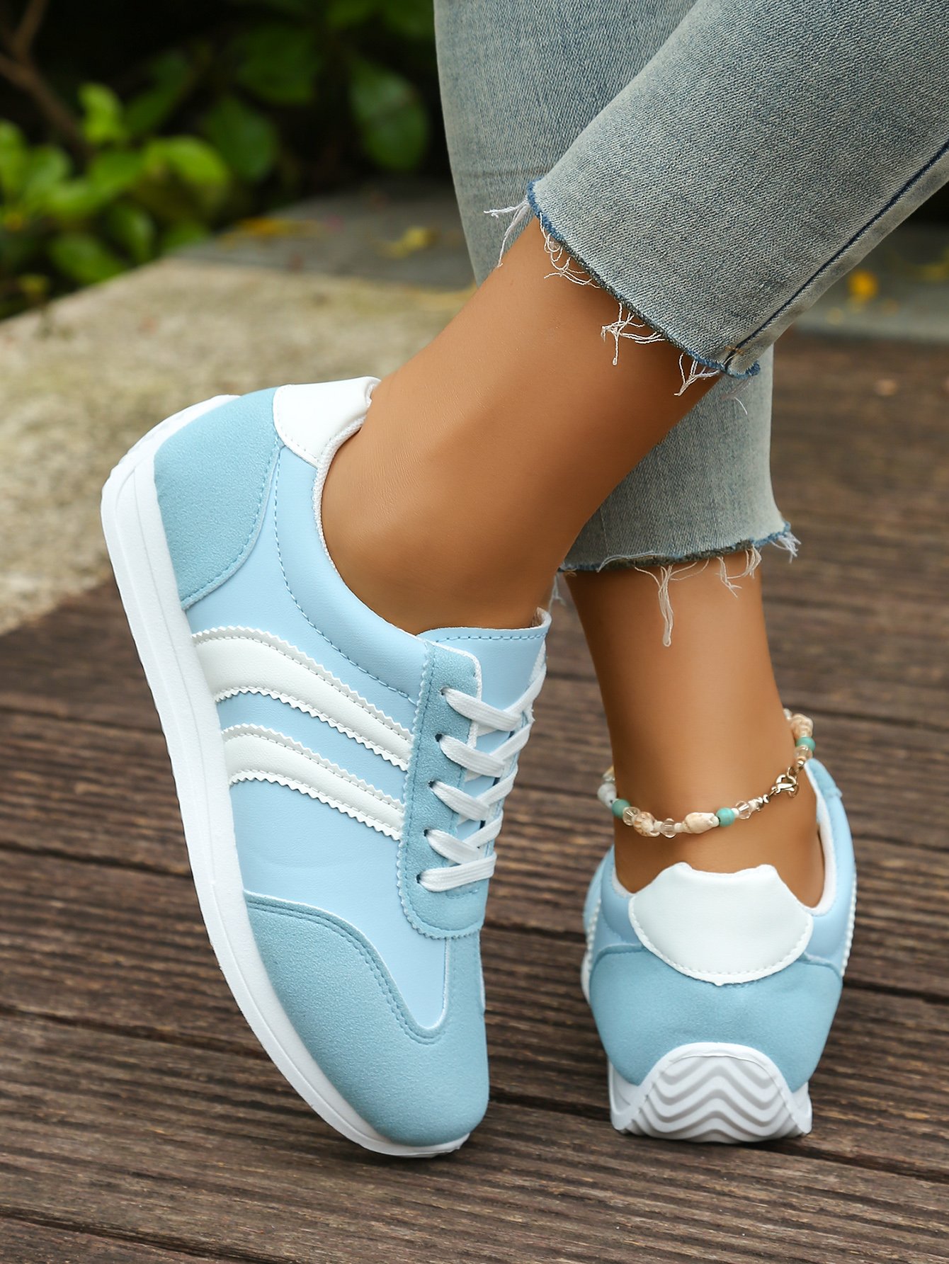 Blue Stripe Detail Lace Up Sneakers