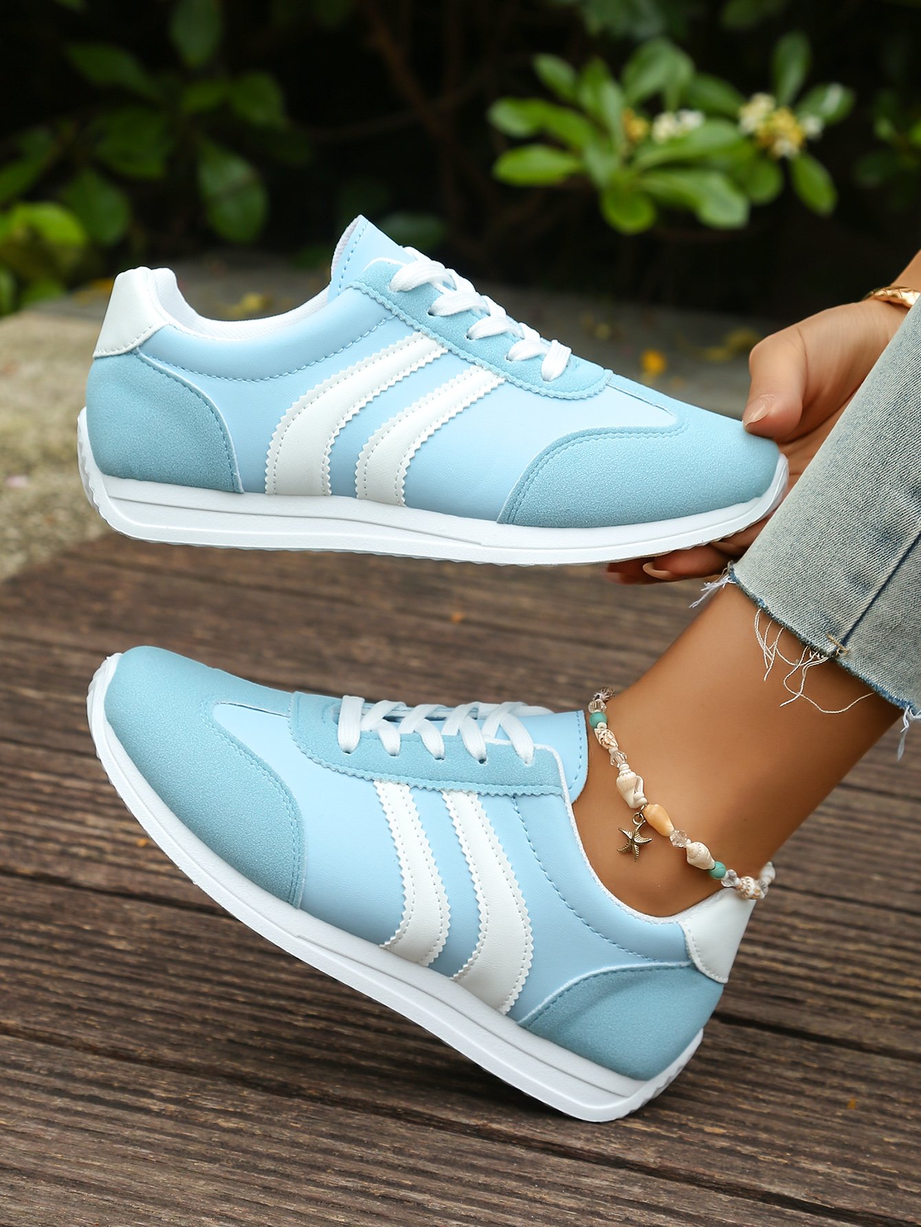 Blue Stripe Detail Lace Up Sneakers