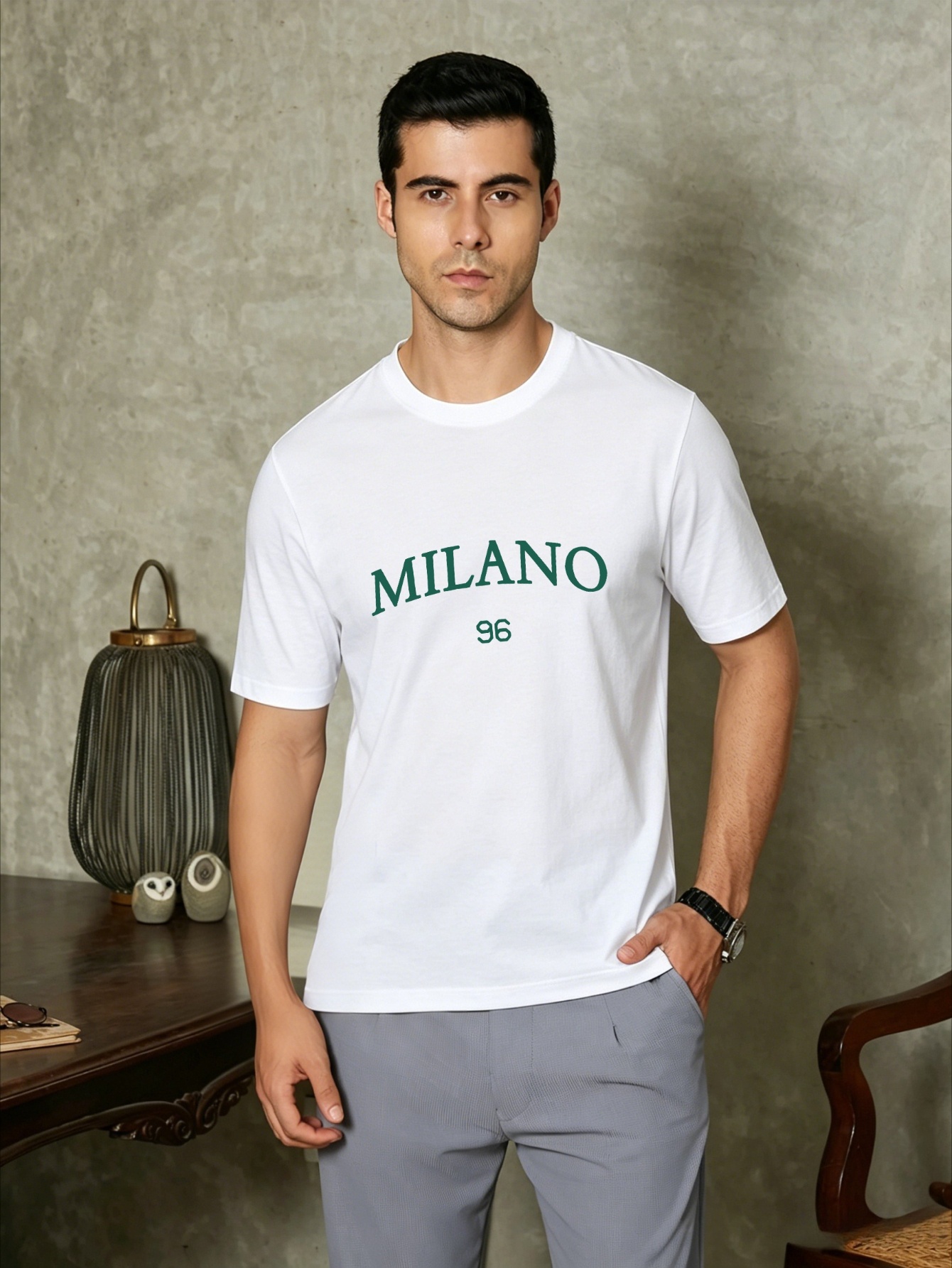 Men White Slogan Print Short Sleeve T-Shirt