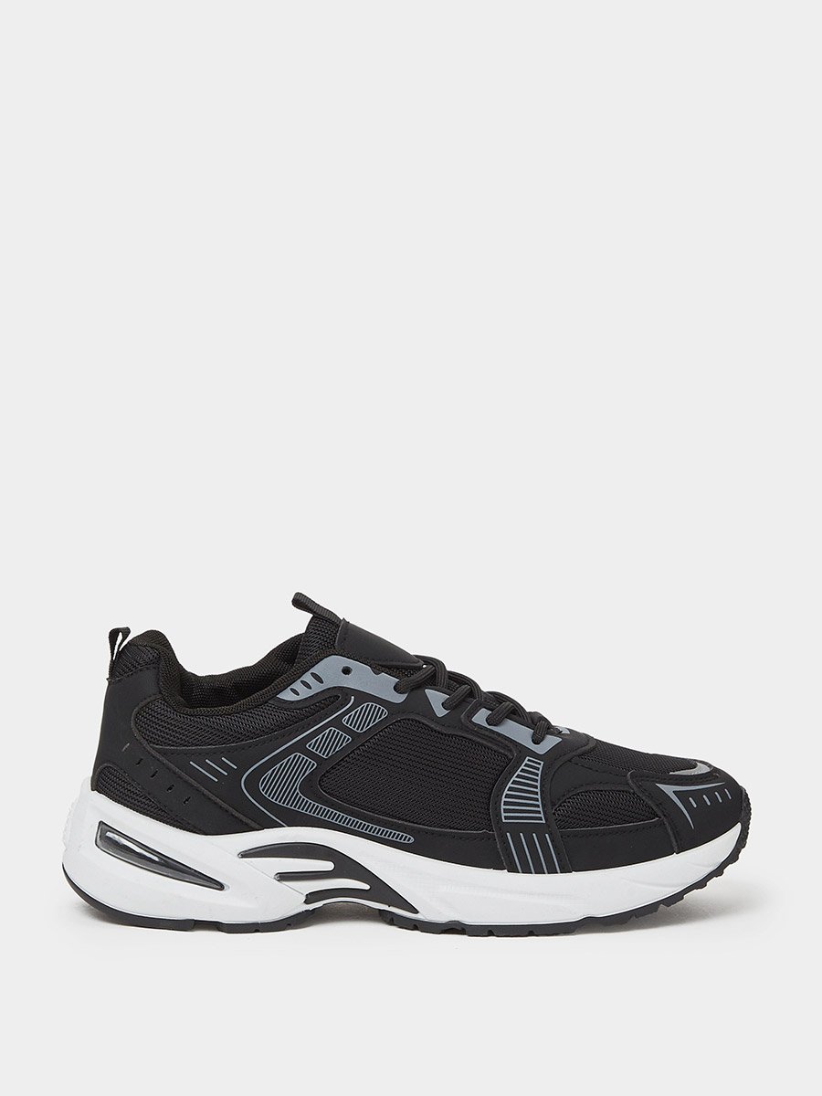 Black Printed Panel Sporty Sneakers
