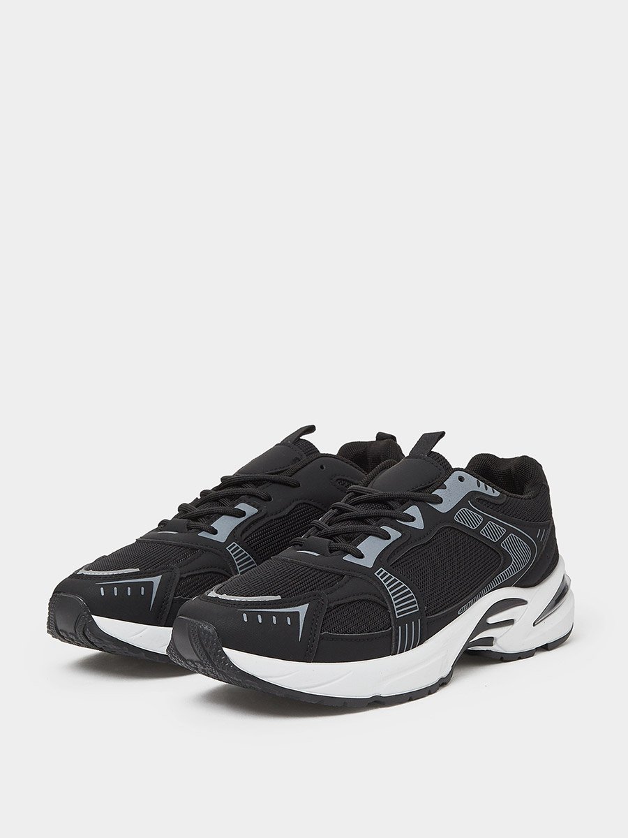 Black Printed Panel Sporty Sneakers