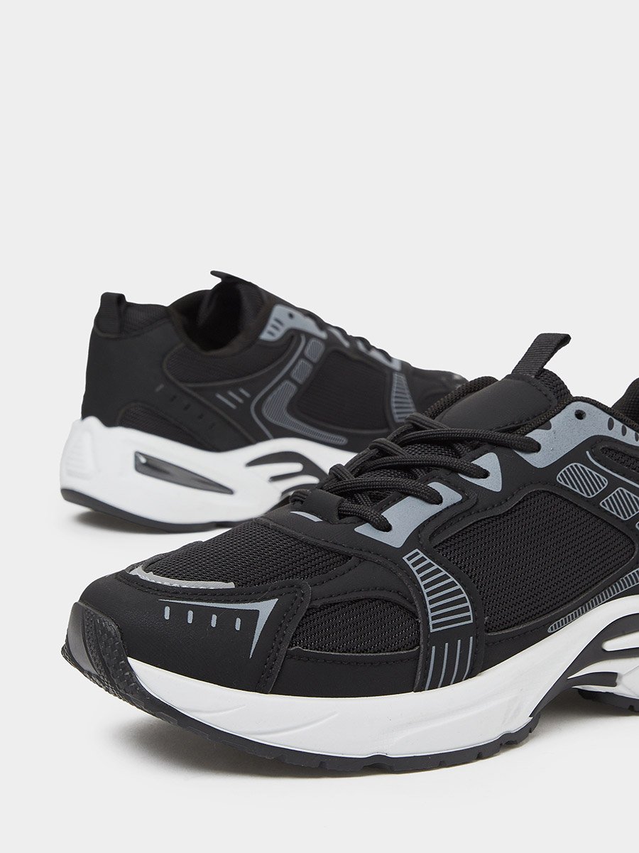 Black Printed Panel Sporty Sneakers