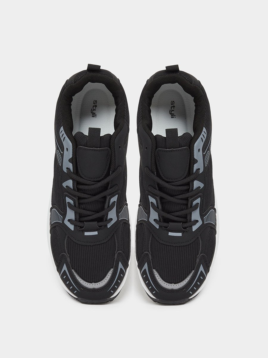Black Printed Panel Sporty Sneakers