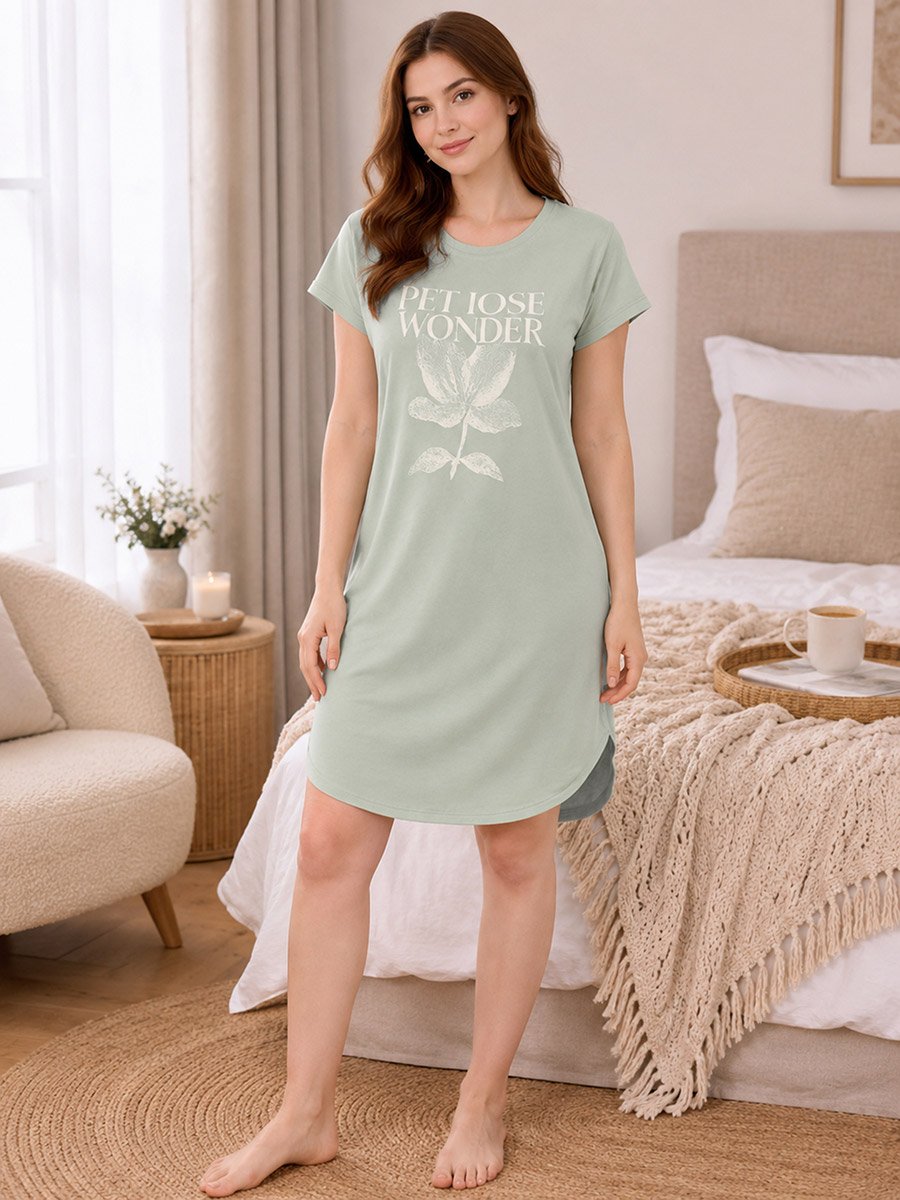 Blue Graphic Print Sleep T-Shirt Dress