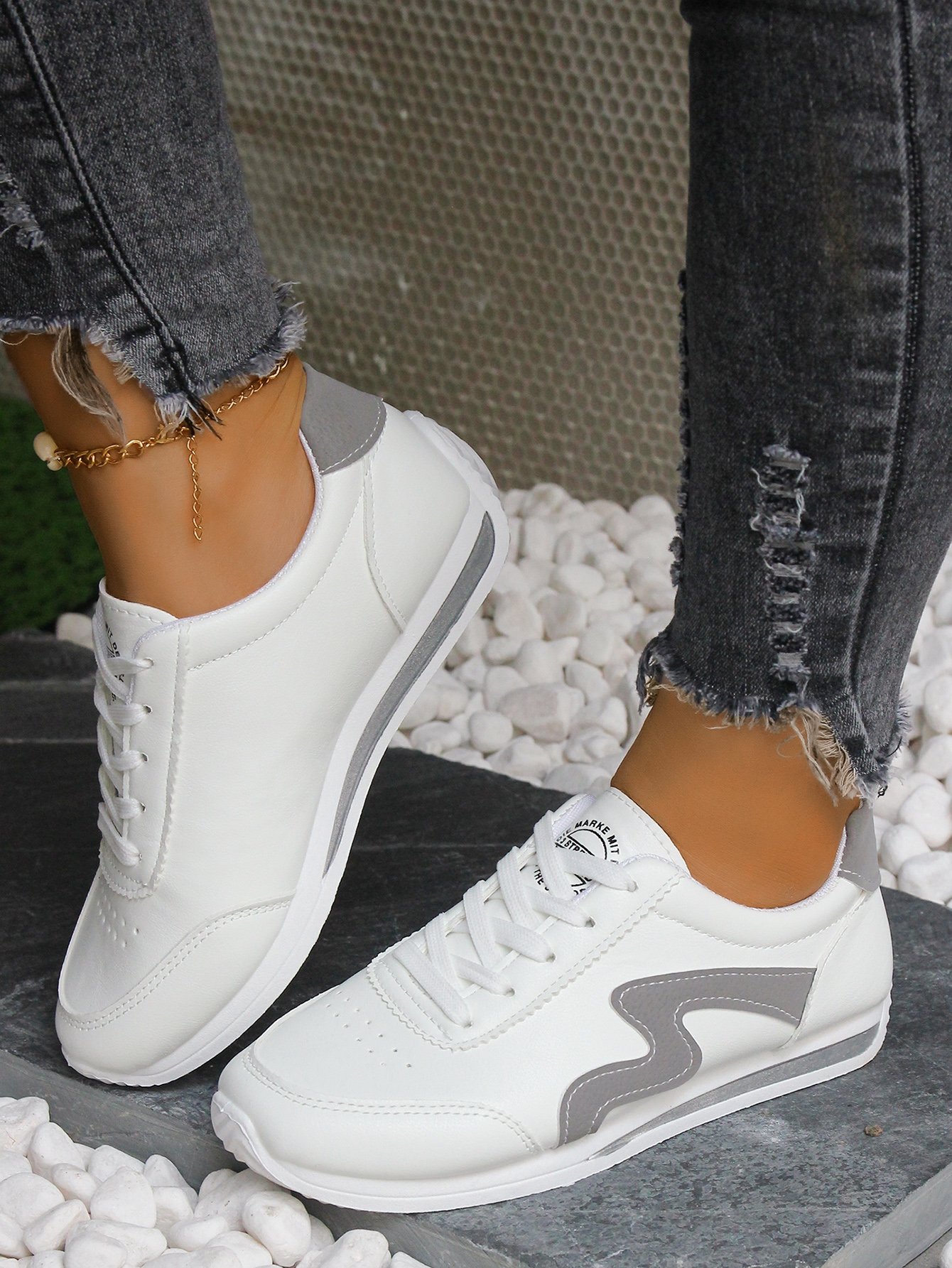 White Casual Lace Up Sneakers