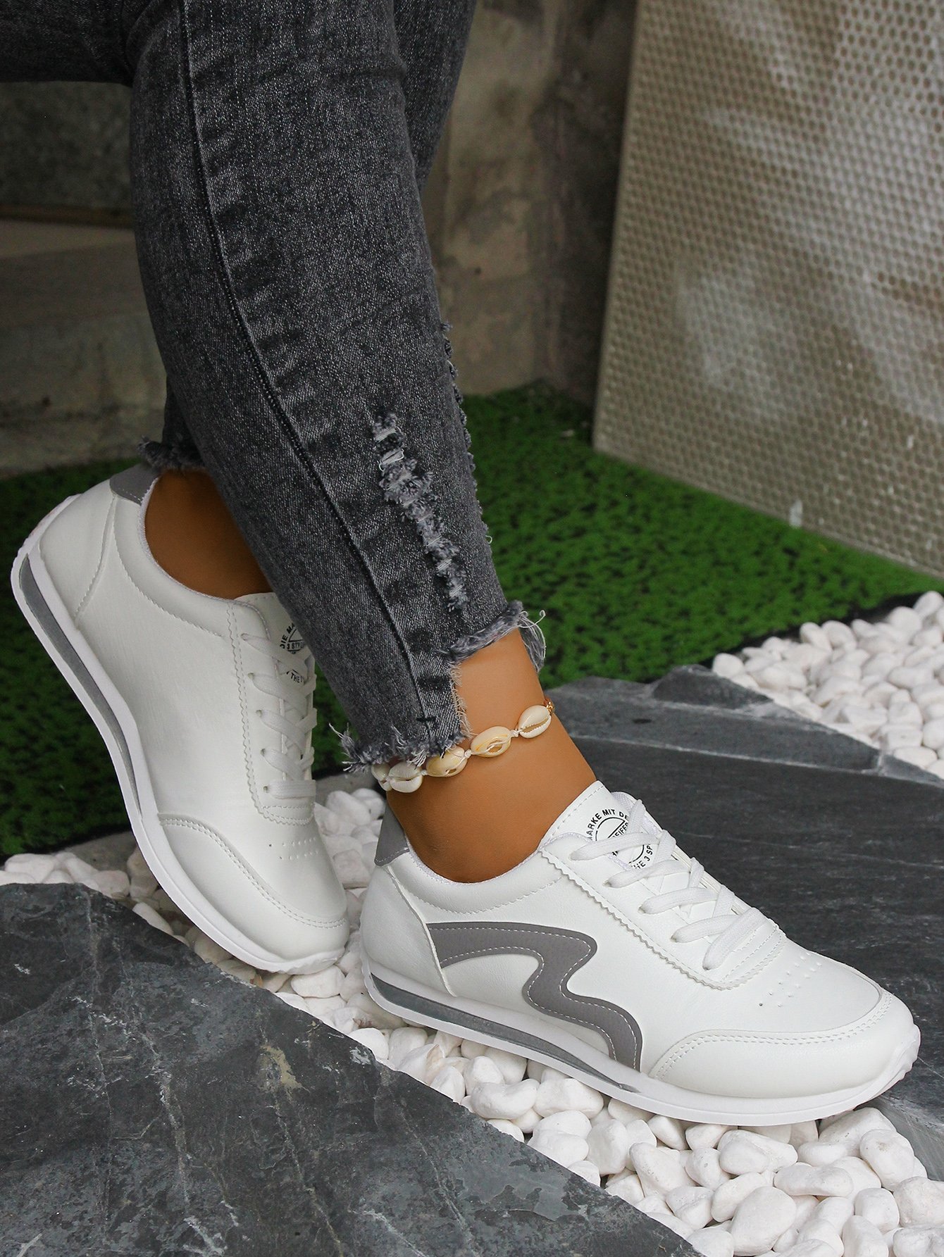 White Casual Lace Up Sneakers
