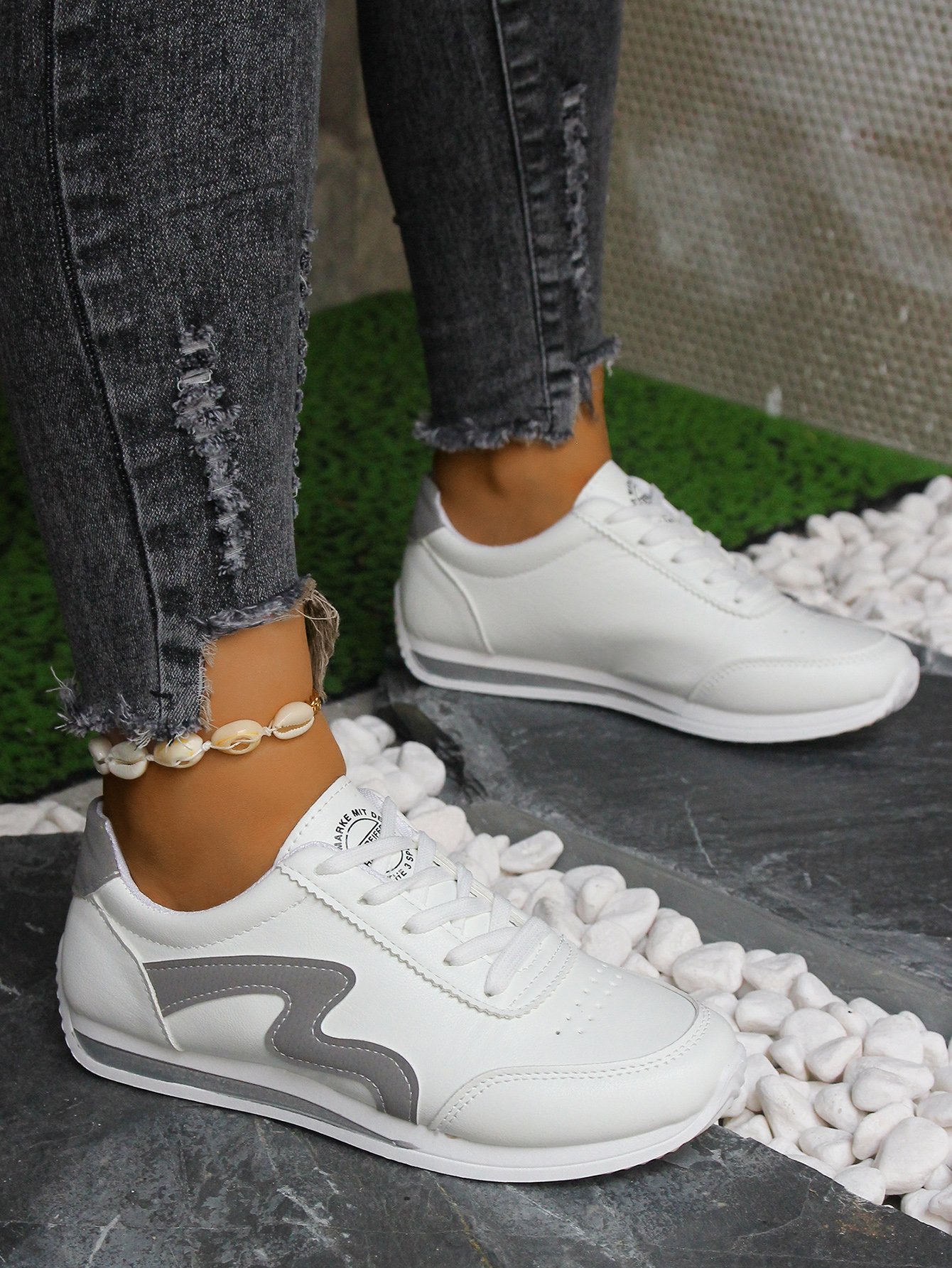 White Casual Lace Up Sneakers
