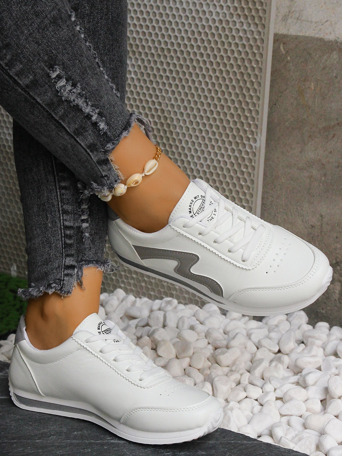 White Casual Lace Up Sneakers