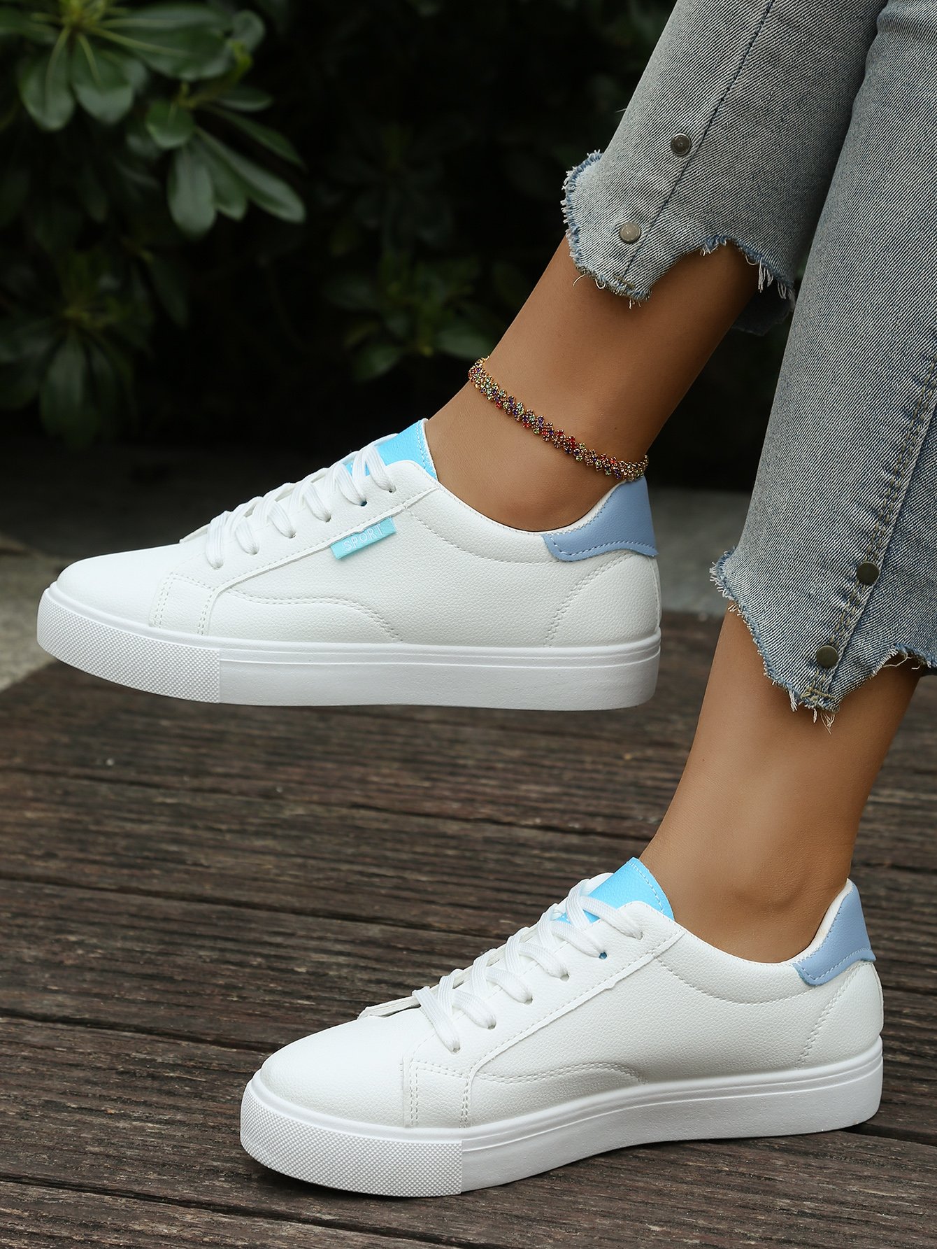 White Casual Lace Up Sneakers