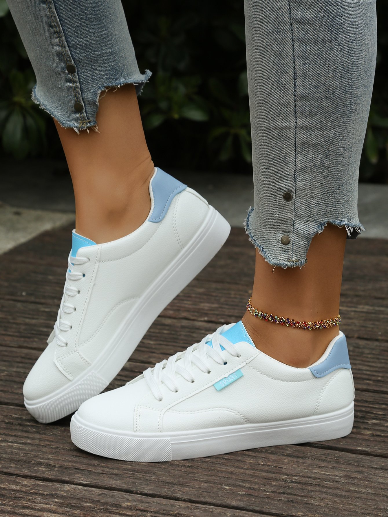 White Casual Lace Up Sneakers