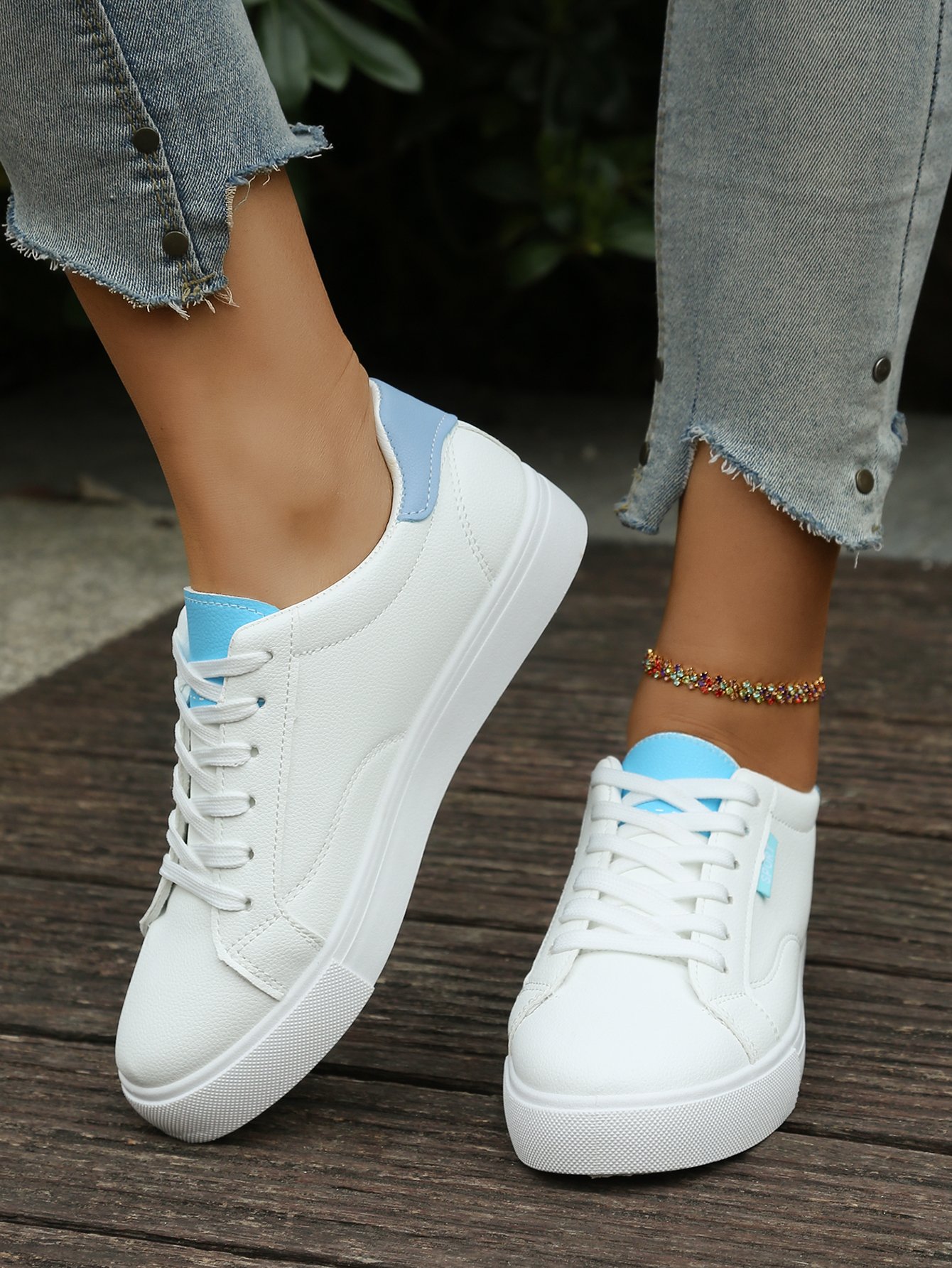White Casual Lace Up Sneakers