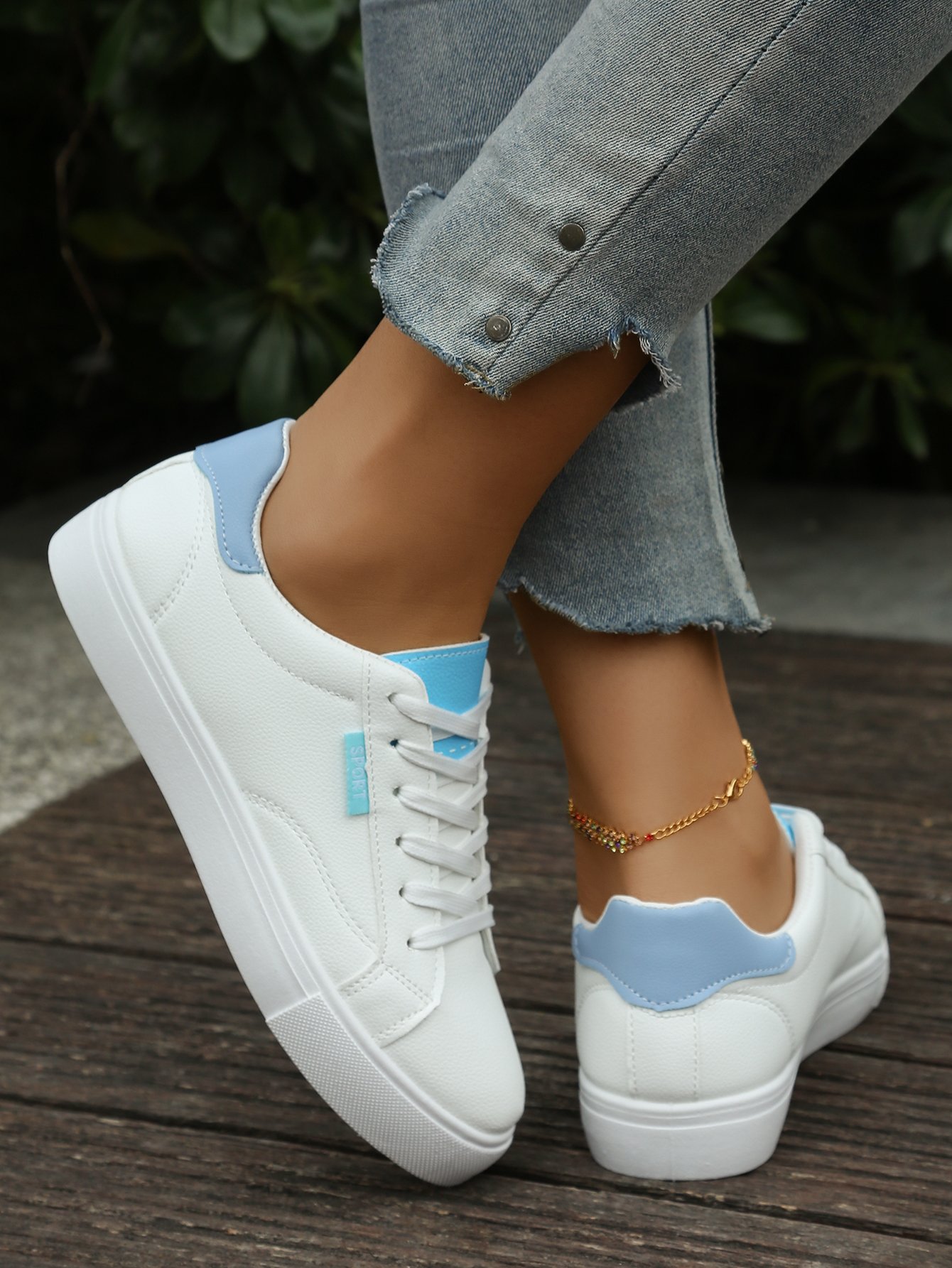 White Casual Lace Up Sneakers