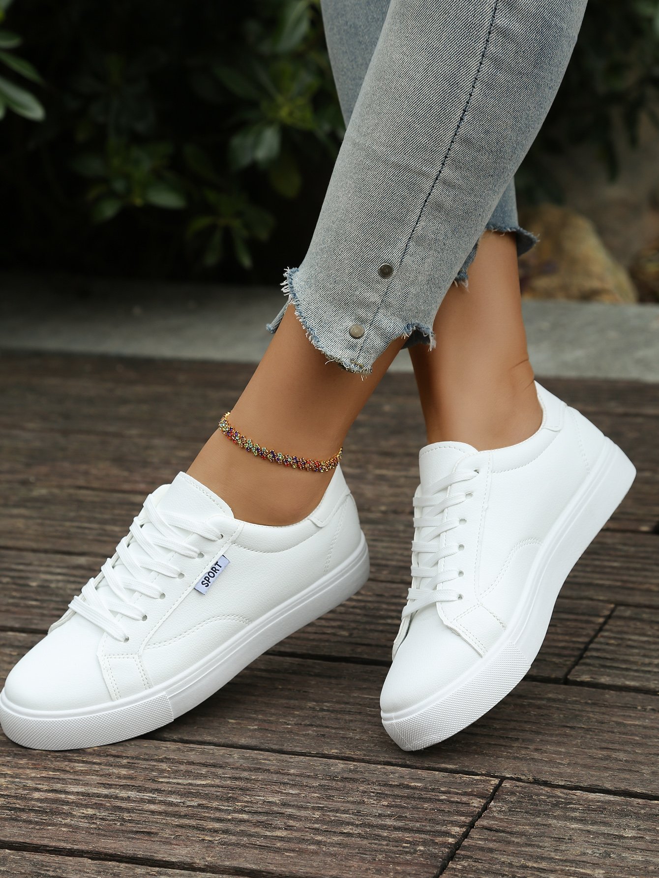 White Casual Flat Sneakers