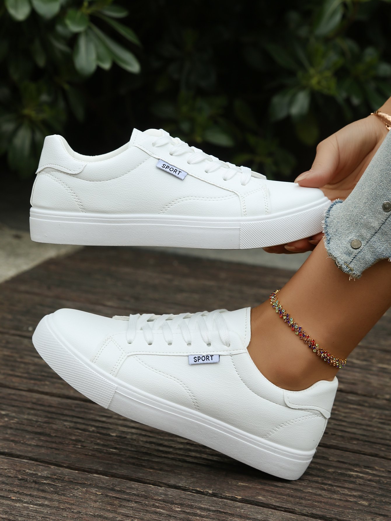 White Casual Flat Sneakers