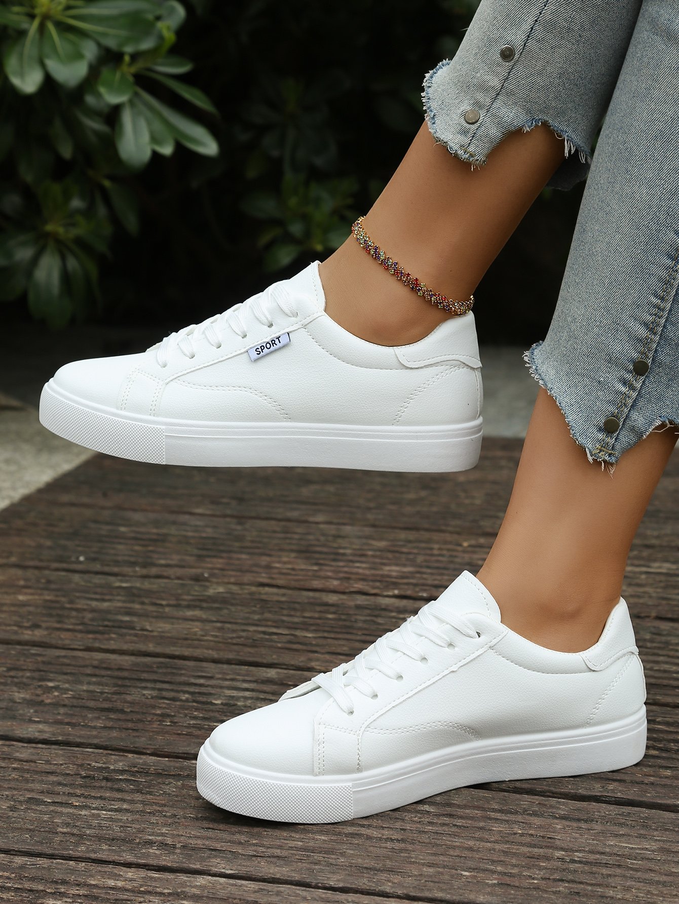 White Casual Flat Sneakers