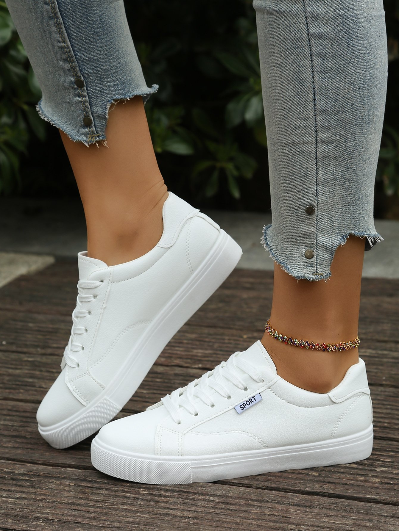 White Casual Flat Sneakers