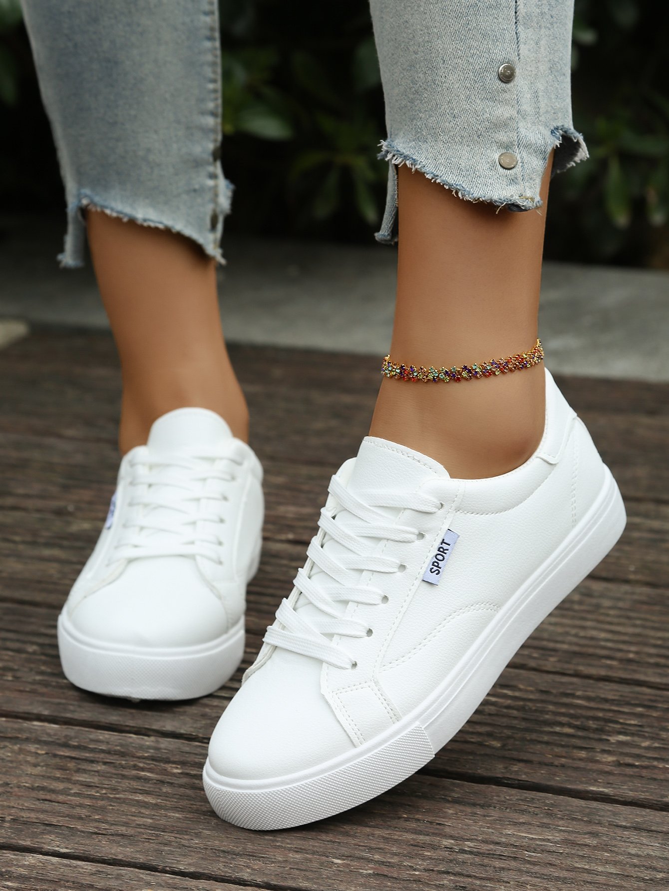 White Casual Flat Sneakers