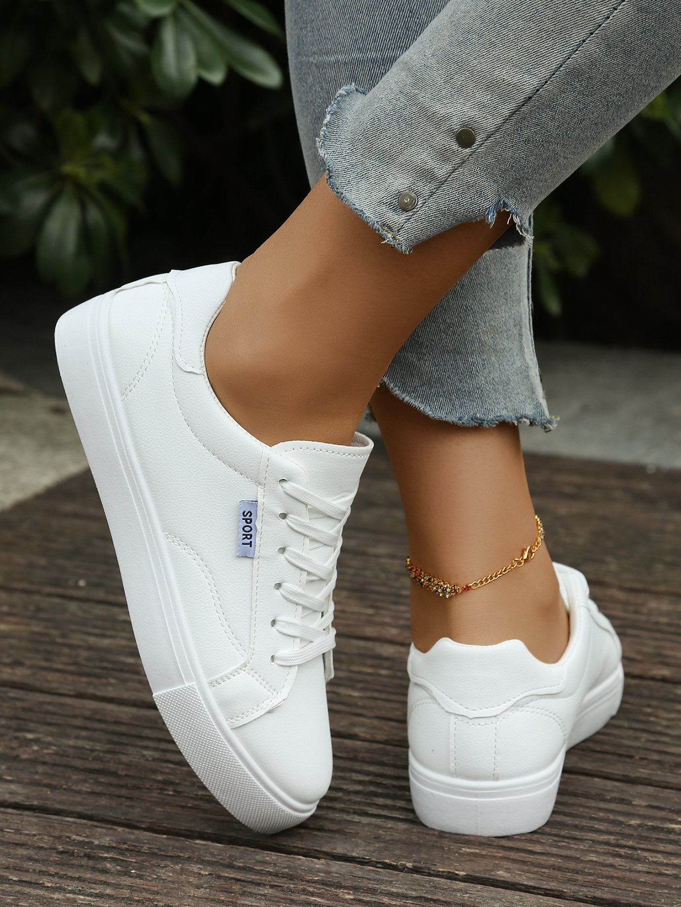 White Casual Flat Sneakers