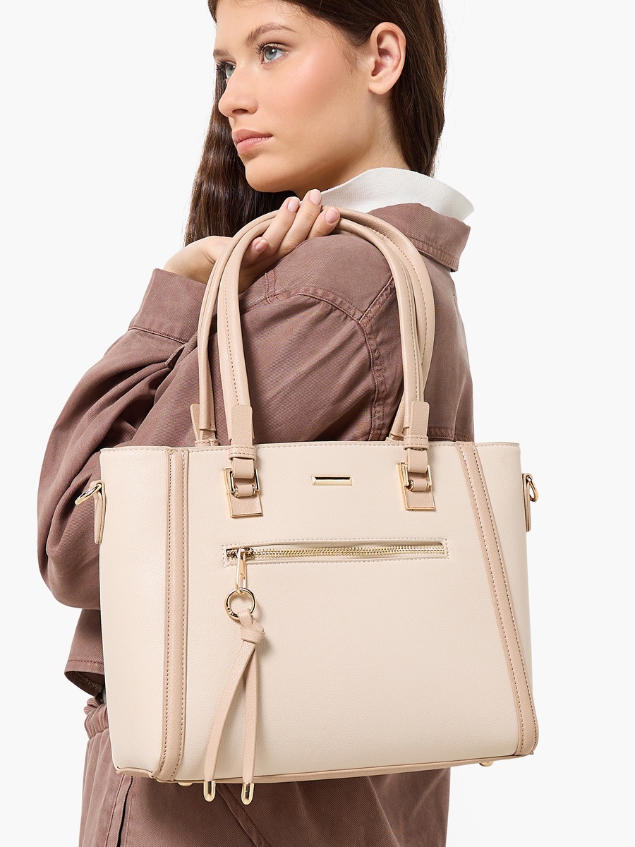 Textured Tote Bag with Detachable Strap