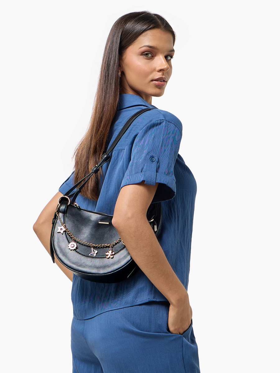 HYG Charm Accent Shoulder Bag with Adjustable Strap