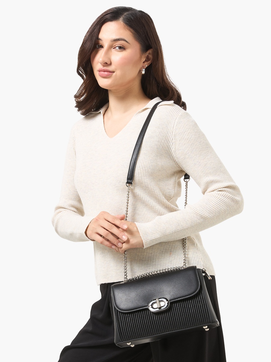 Ribbed Crossbody Bag with Coin Purse