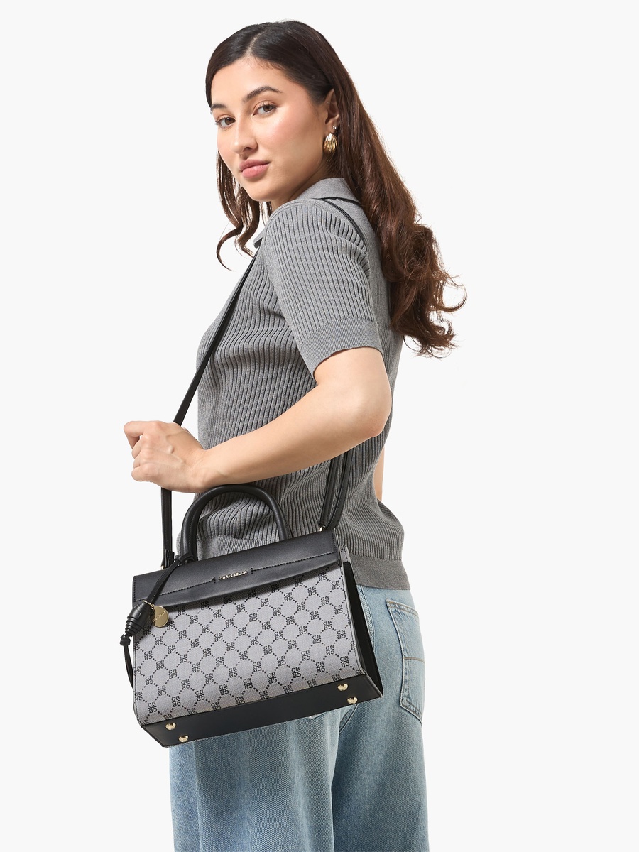 Monogram Print Crossbody Bag with Coin Pouch
