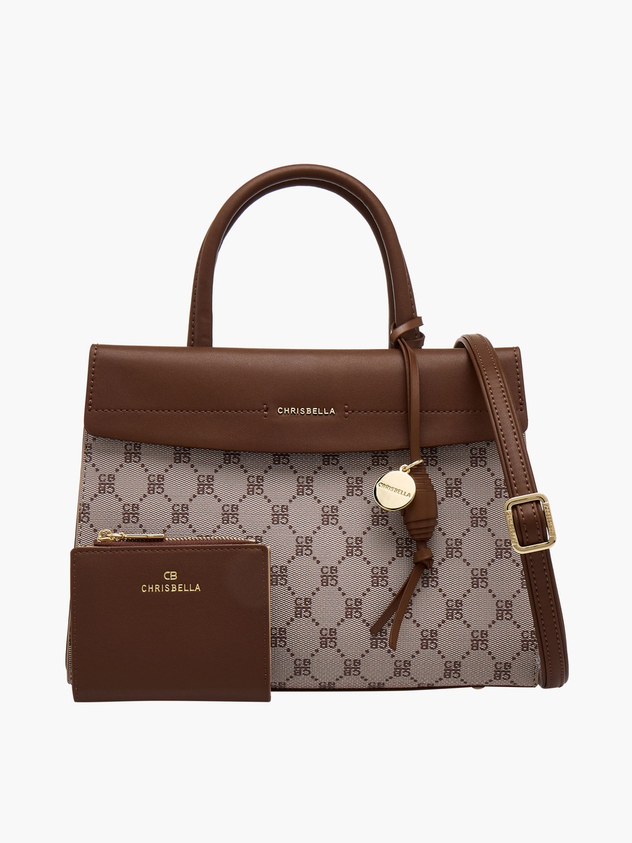 Monogram Print Crossbody Bag with Coin Pouch